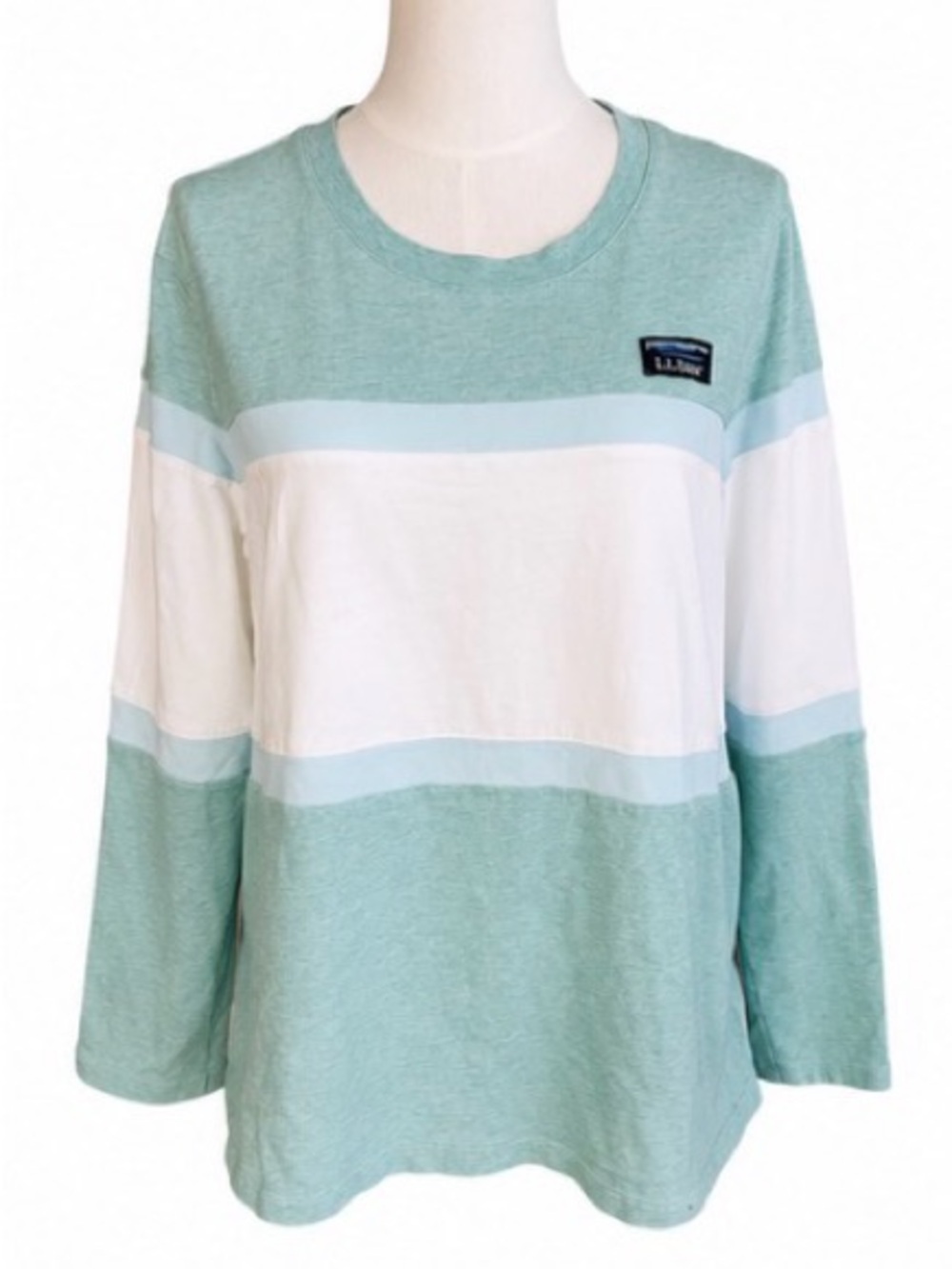 L.L.Bean Mint Green & White Striped Long Sleeve Top Size Large